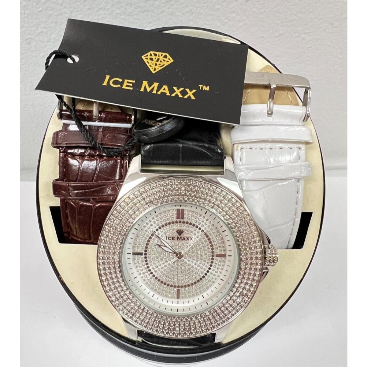 Watch Diamond Quartz Ice Maxx W/changeable Leather Bands Silver-new