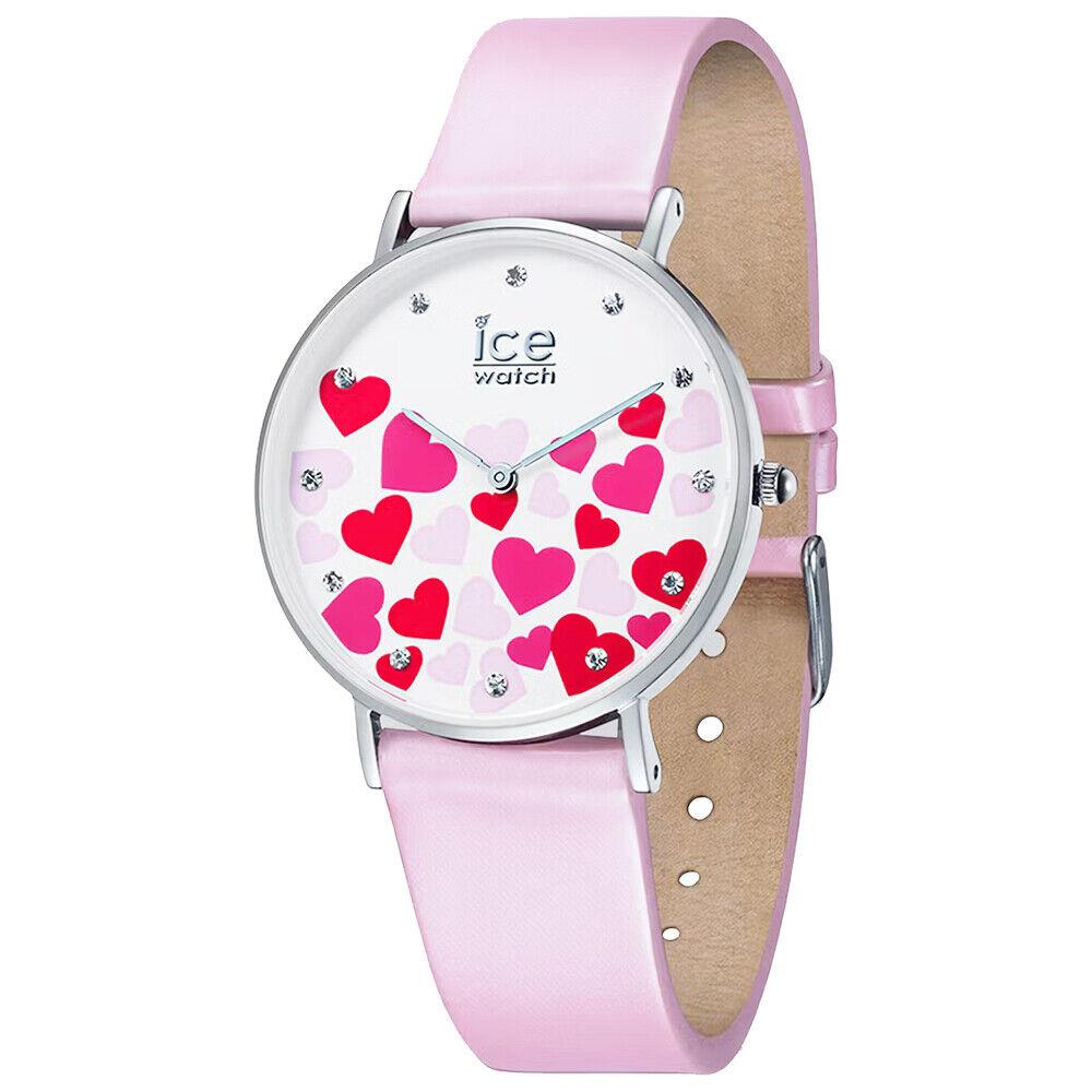 Ice City White Stainless Steel Case Pink Leather Strap Women`s Watch. 013373