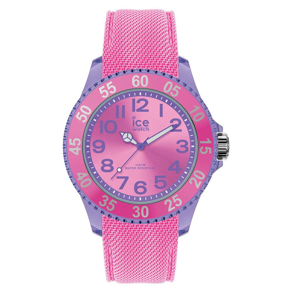 Ice Cartoon Purple Stainless Steel Case Pink Silicon Strap Girls Watch. 017729