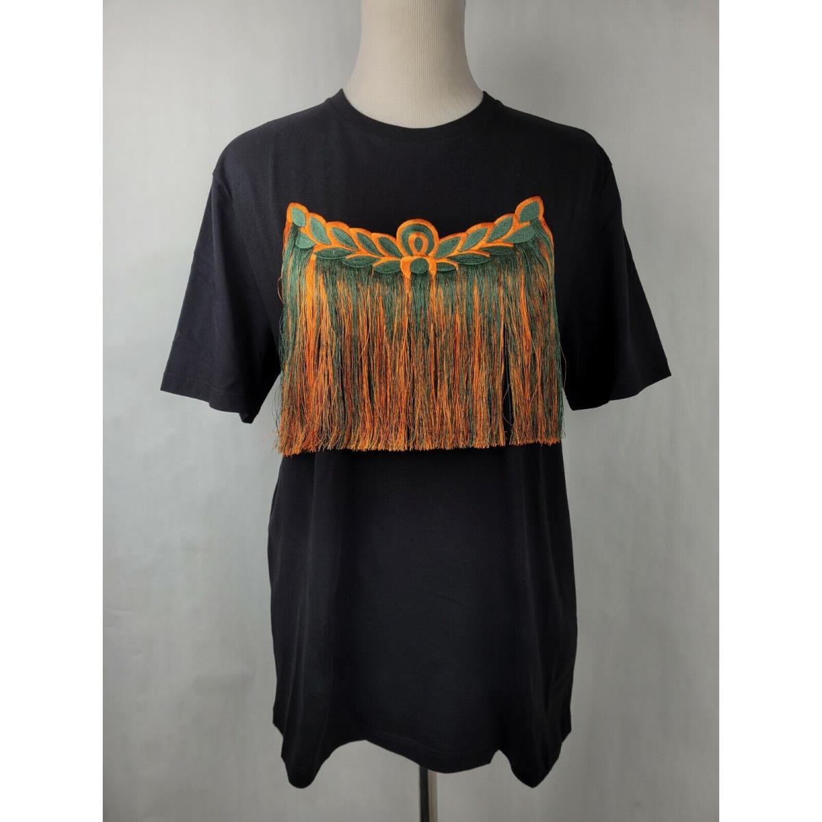 Mcm Women`s Black Cotton Resnick Fringe Logo T-shirt MFT9ARA29BK