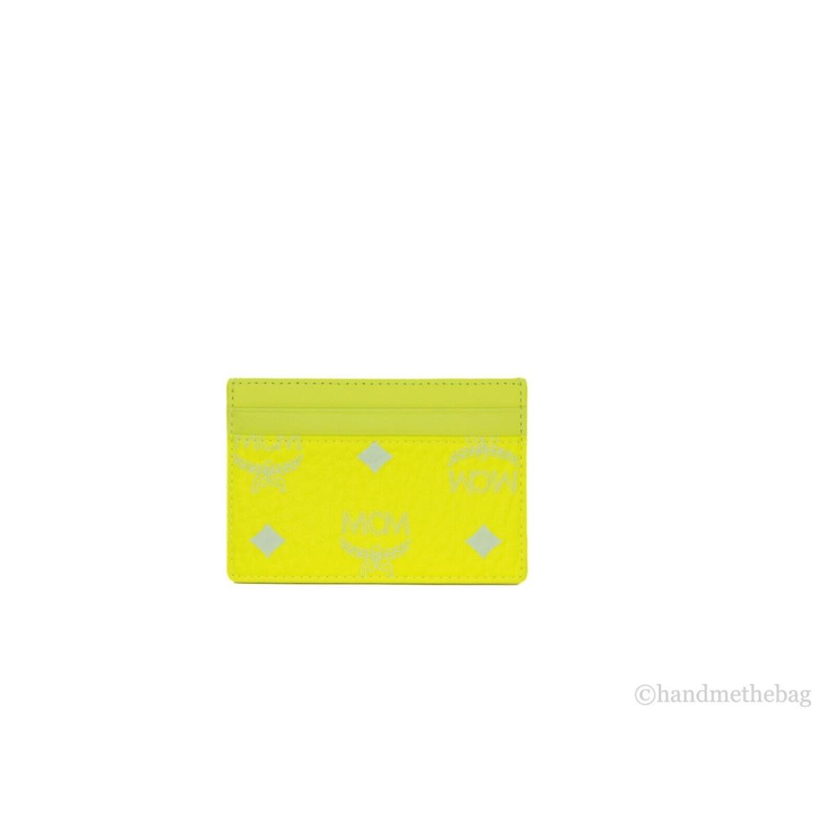 Mcm Mini Spectrum Diamond Visetos Logo Leather Card Case Holder Wallet Neon Yellow