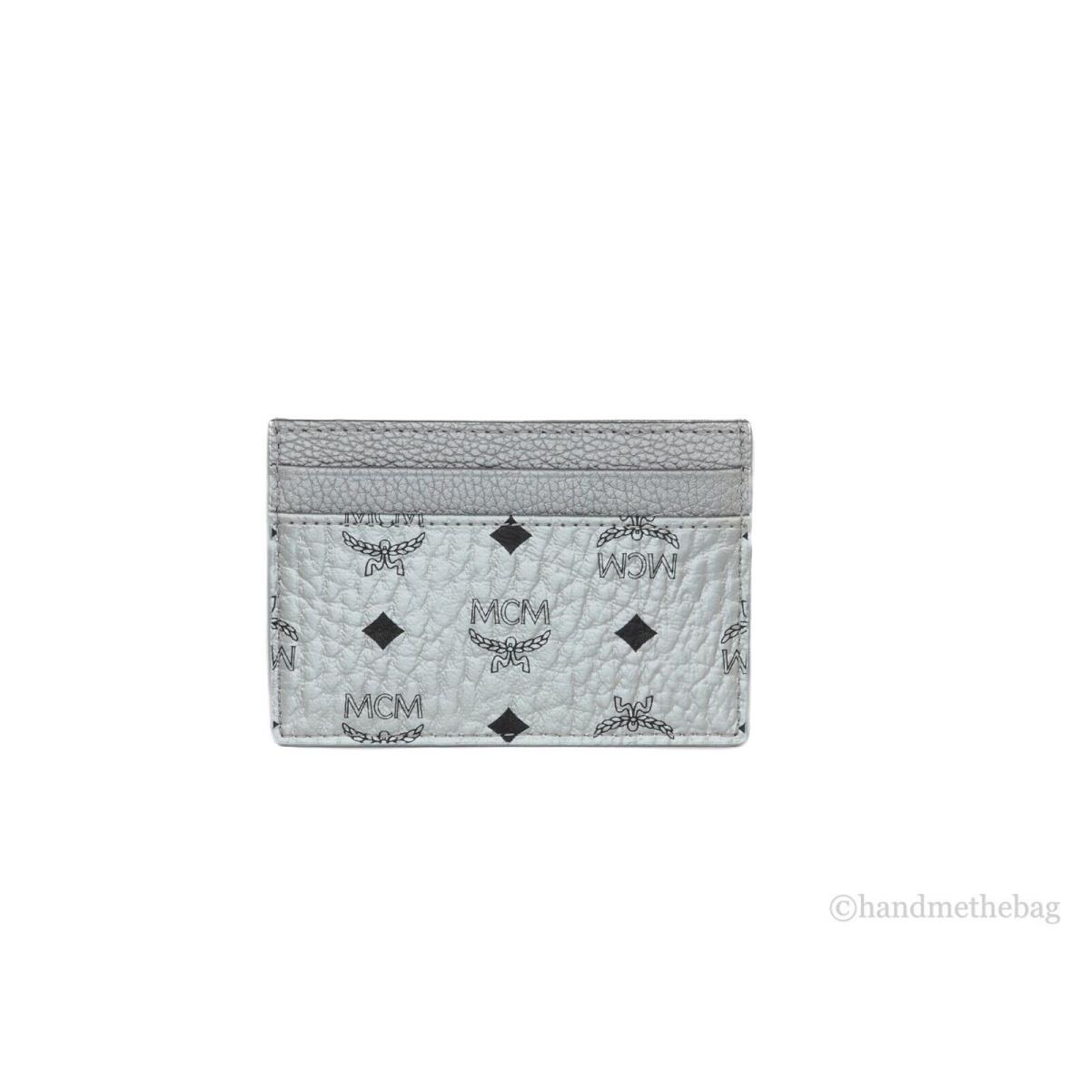 Mcm Mini Spectrum Diamond Visetos Logo Leather Card Case Holder Wallet Silver Metallic