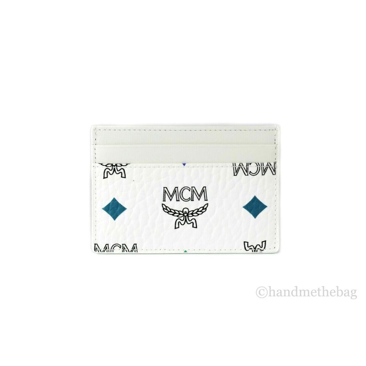 Mcm Mini Spectrum Diamond Visetos Logo Leather Card Case Holder Wallet White