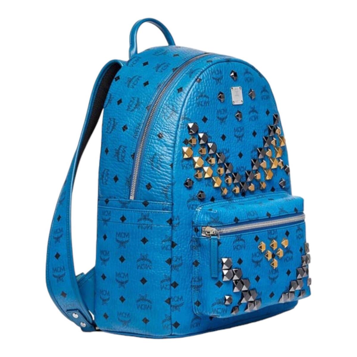 Mcm Medium Studded Stark Backpack Visetos MMK7SVE18BL Blue - Blue