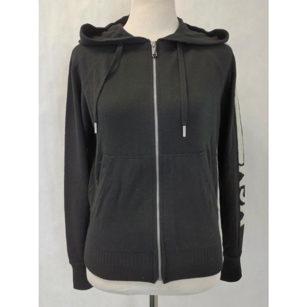 Mcm Women`s Black Cashmere Zip Up Jacket with White Logo MFJ7AMM22BK