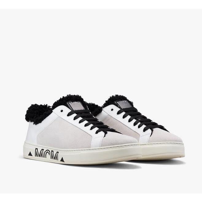 Mcm Women`s Milano White Suede Black Shearling Low-top Sneaker MES9ADA02WT