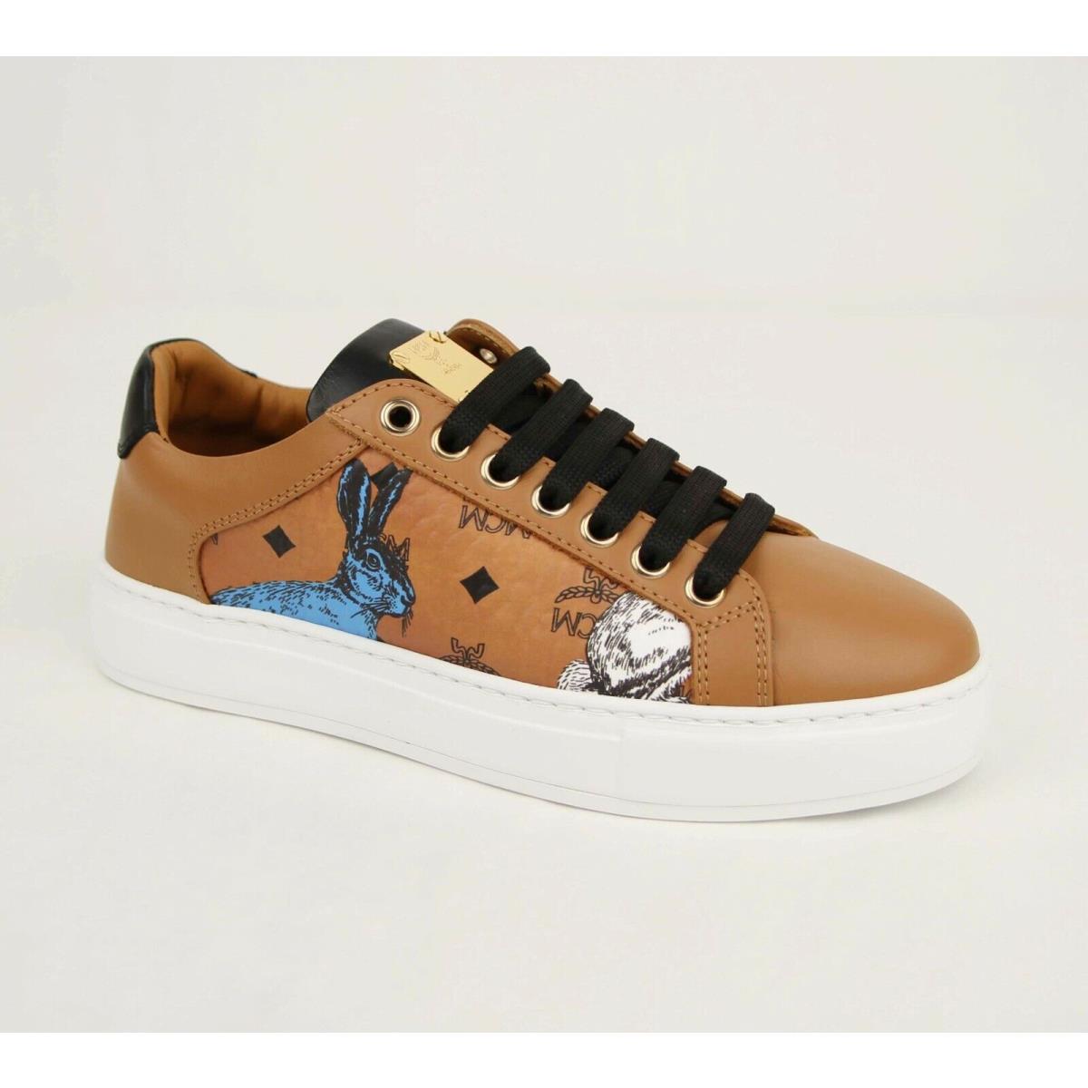 Mcm Women`s Cognac Brown Visetos Leather Rabbit Print Sneaker MES9AMM76CO0