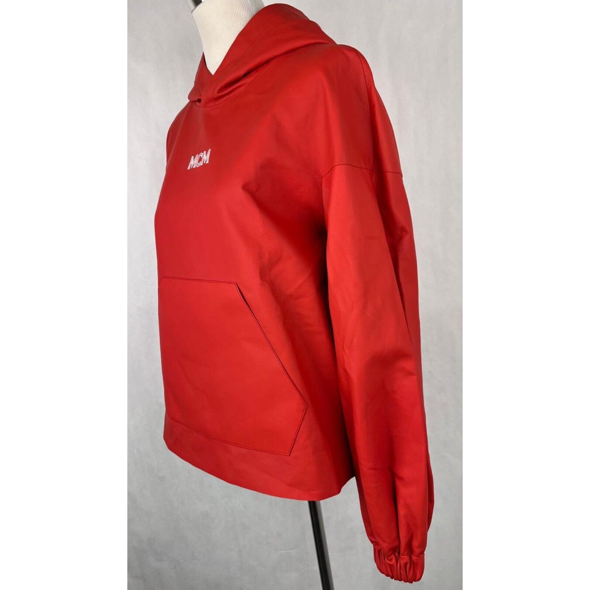 Mcm Womens Red Leather White Logo Pull Over Hooded Sweatshirt MFA9AMV07RE0