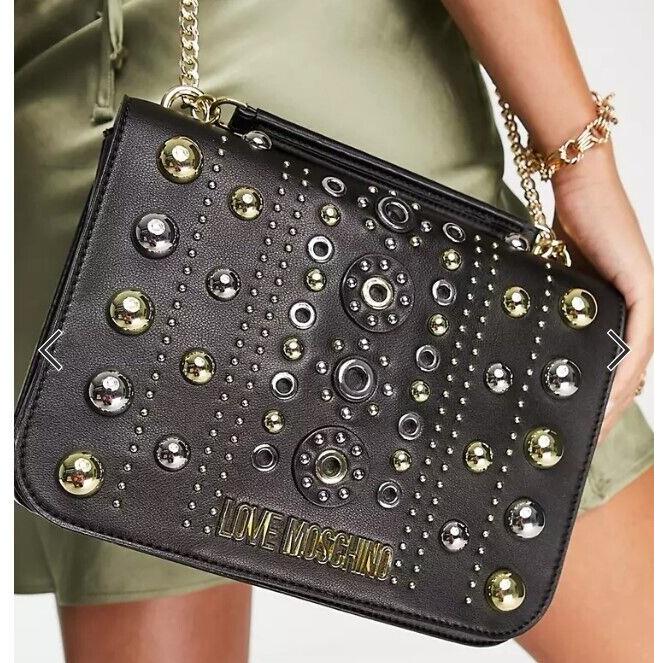 Love Moschino - Studded Shoulder Tote Bags Borsa PU Nero Black Tan