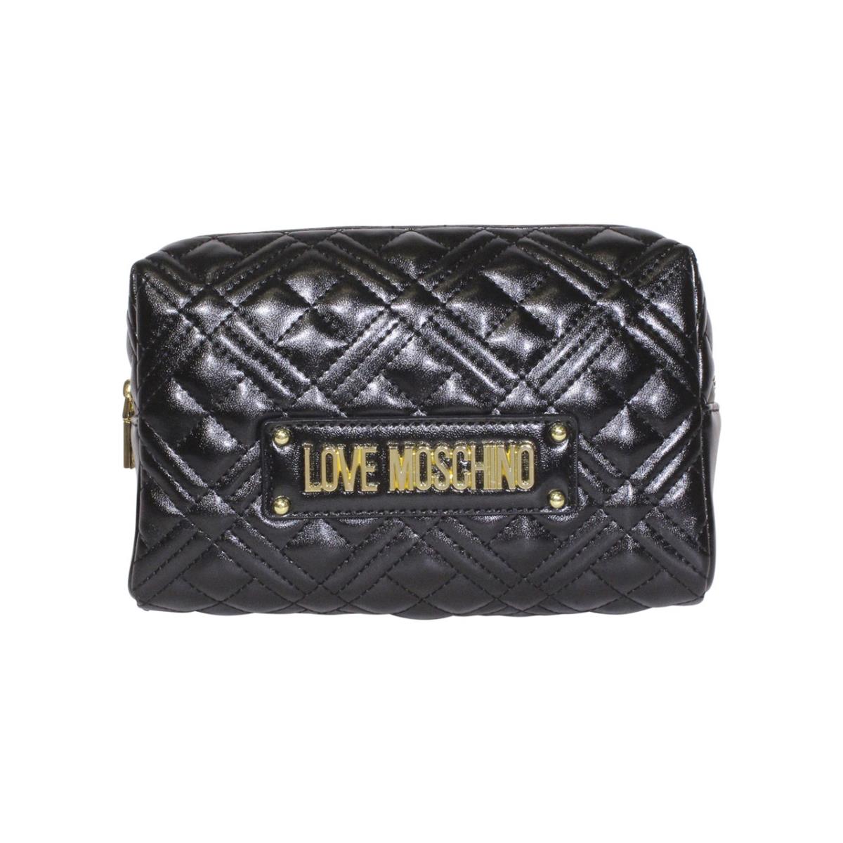 Love Moschino Women`s Logo Plate Clutch Handbag Quilted Black