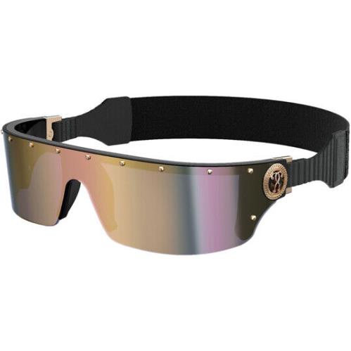 Moschino Women`s Wraparound Sunglasses w/ Flash Lens - MOS049S Blk-Gold/Orange Multi (0J5G UW)