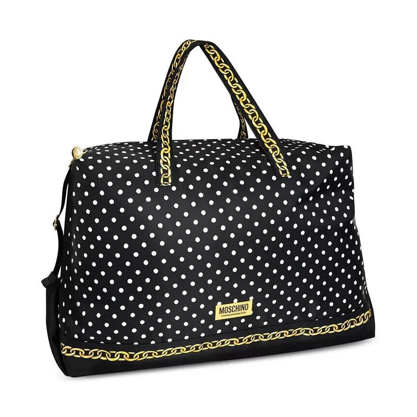 Moschino Fragrance Duffel Bag Weekender Travel Gym Black Dot Logo Plaque