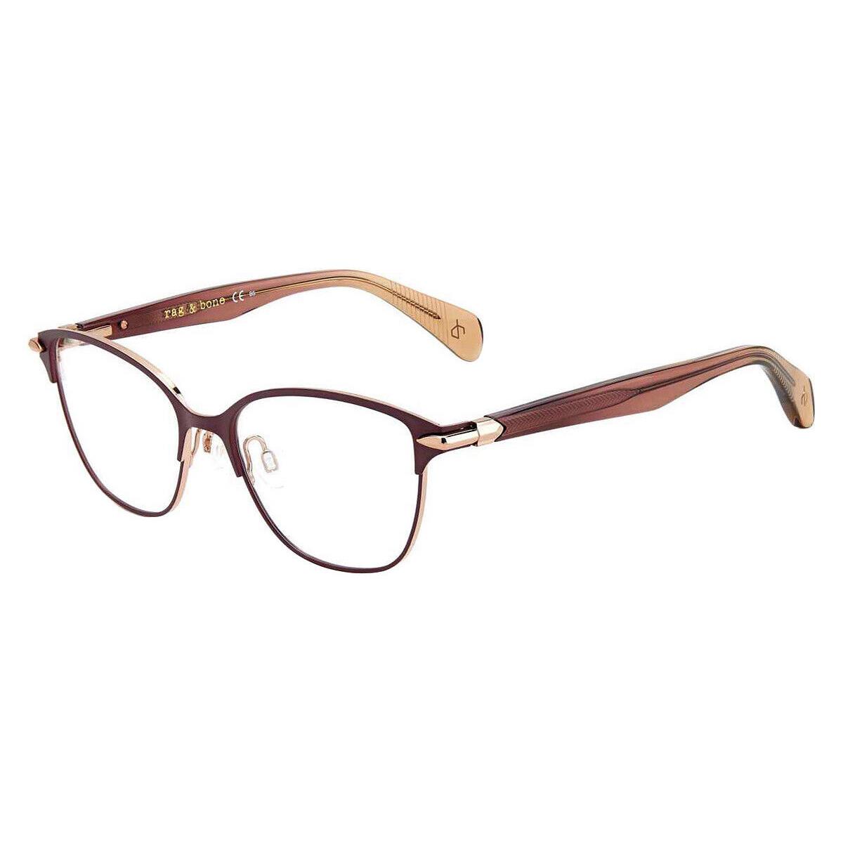 Rag Bone 3049 Eyeglasses Women Burgundy Square 52mm - Frame: Burgundy, Lens: Demo