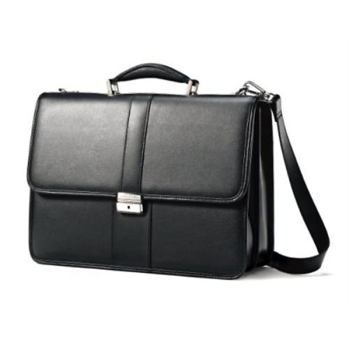 Samsonite Leather Flapover Briefcase Black One Size