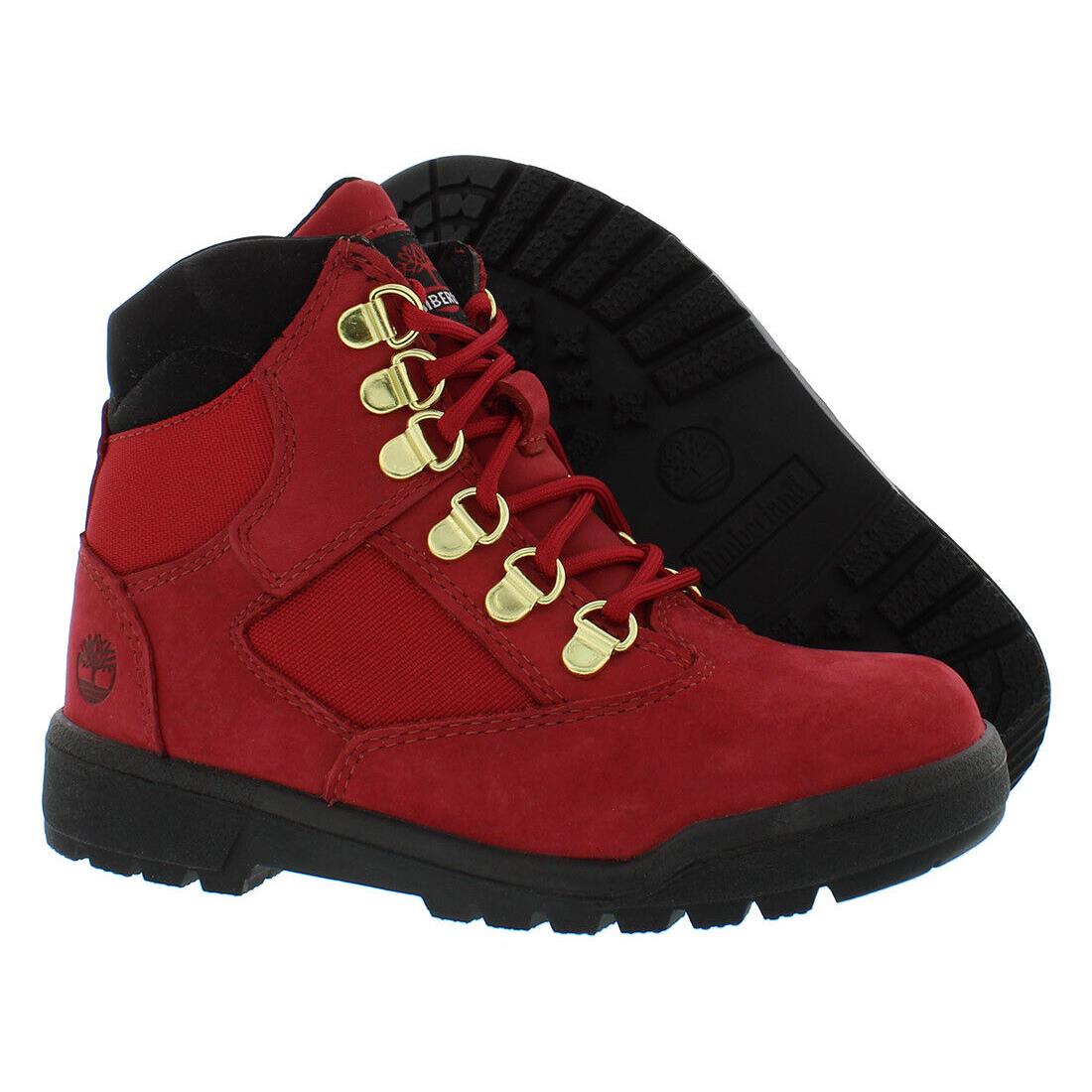 Timberland Field Boot 6 Inch PS Boys Shoes - Dark Red Nubuck, Main: Red