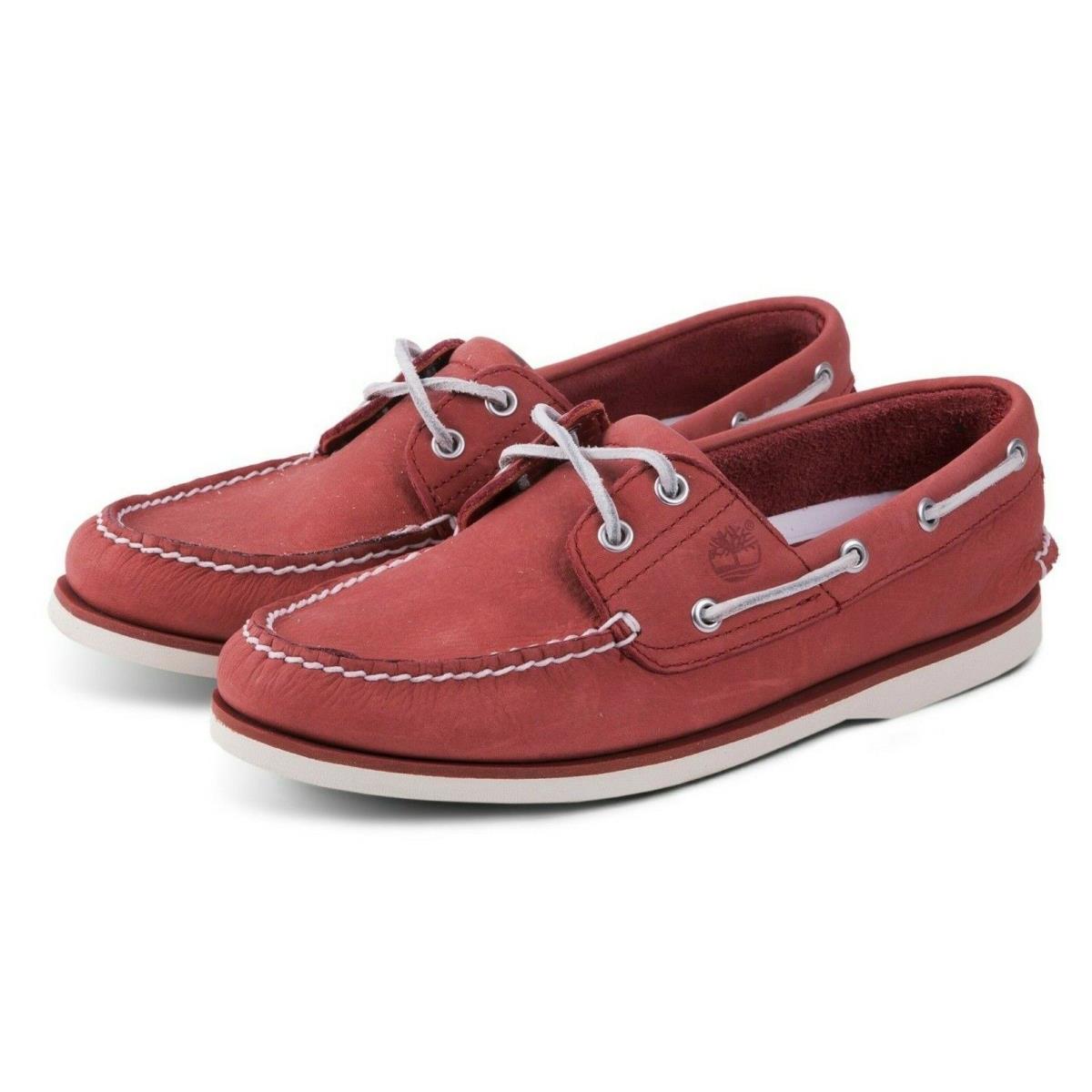 Timberland Classic TB0A1BIK Men`s Orange Red Casual 2-Eye Boat Shoes HS2947