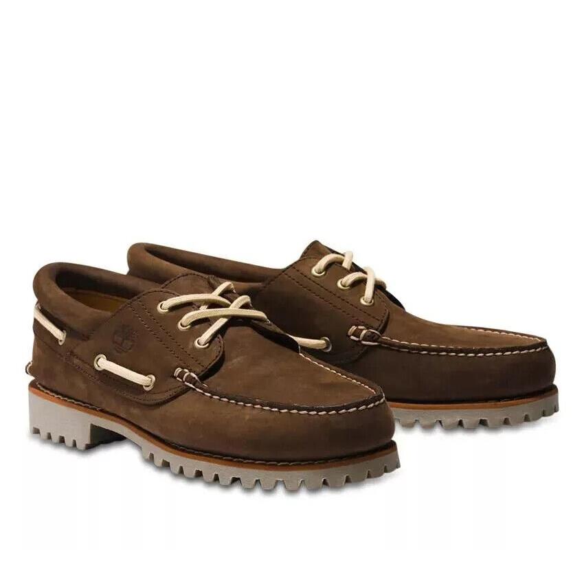 Timberland Men`s 3-EYE Handsewn Boat Shoes Dark Brown Nubuck A5WC9