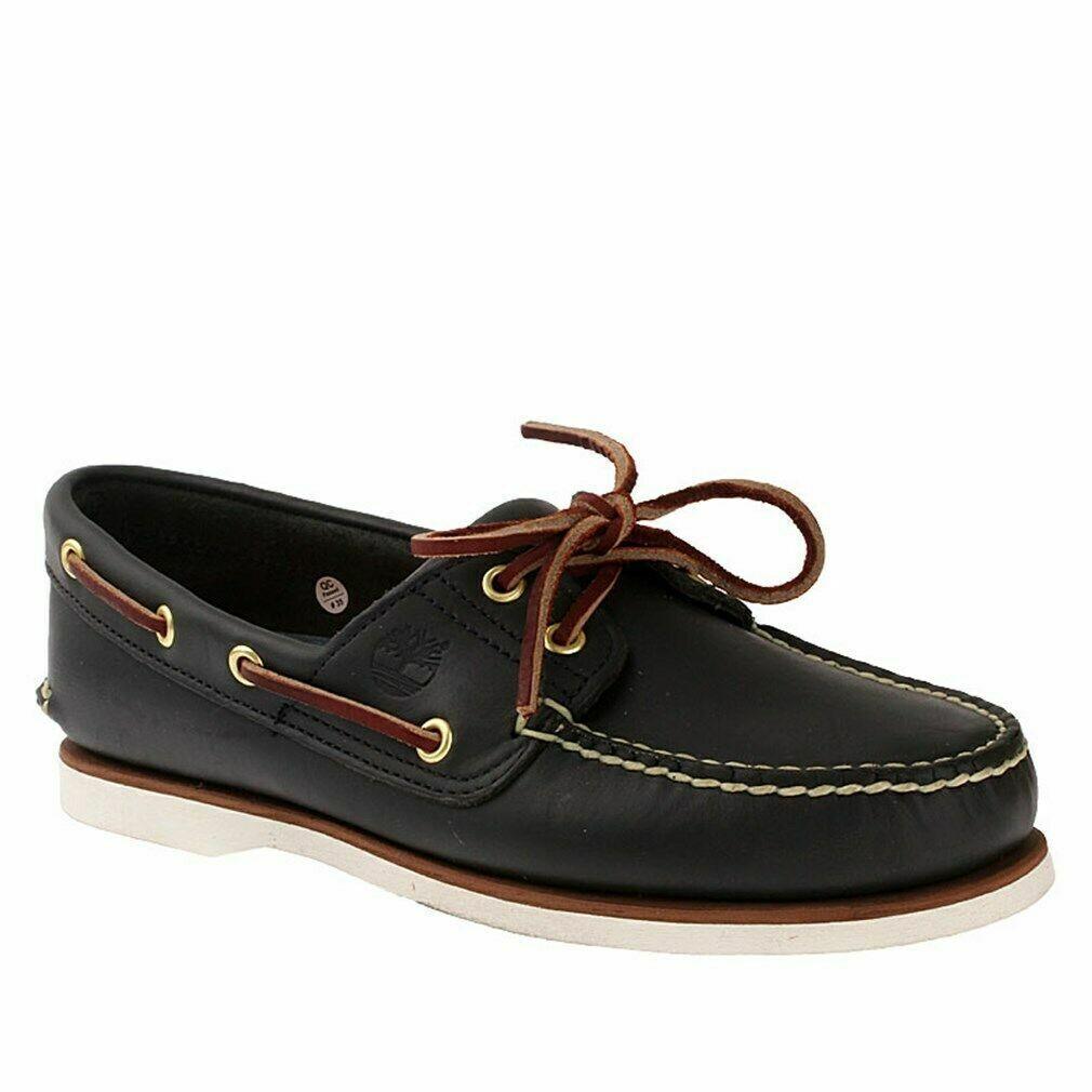 Timberland Mens 2 Eye Classic Handsewn Leather Boat Shoes Navy Blue Style 74036 - Md Blue Full Grain