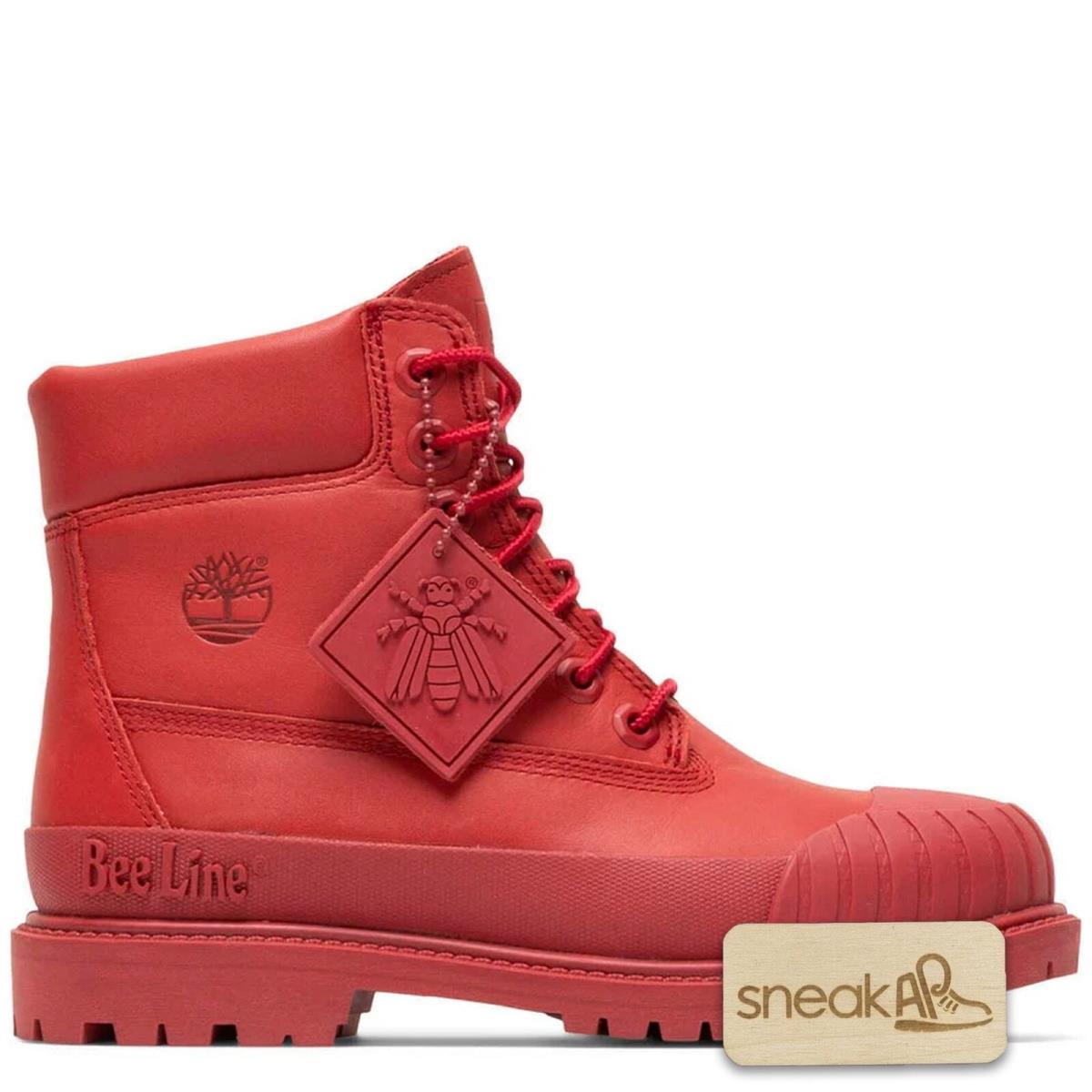 TB0A5ZRY626 Womens Timberland 6 Waterproof Boot `premium Bee Line Rubber Toe - Red Nubuck