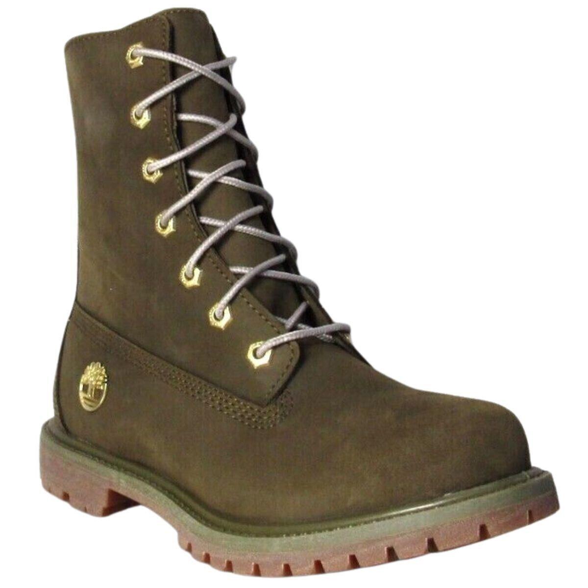 Timberland Womens Boots WP Fleece Fold Down Winter Warm Shoes - Olive