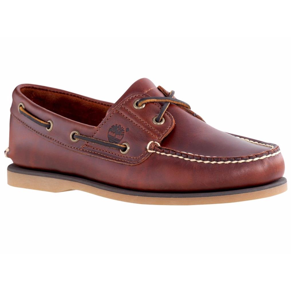 Timberland Men`s 2 Eye Classic Leather Boat Shoes Brown Root Beer Style 25077