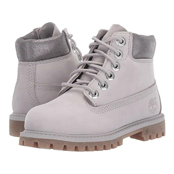 Timberland Kids 6 IN Waterproof Boots Light Grey Nubuck Girls Size 13.5 SporTipTop