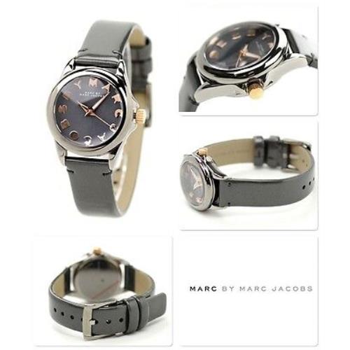 Marc Jacobs Gunmetal Gray Patent Leather Band+rose Gold Tone Dial Watch MBM1197