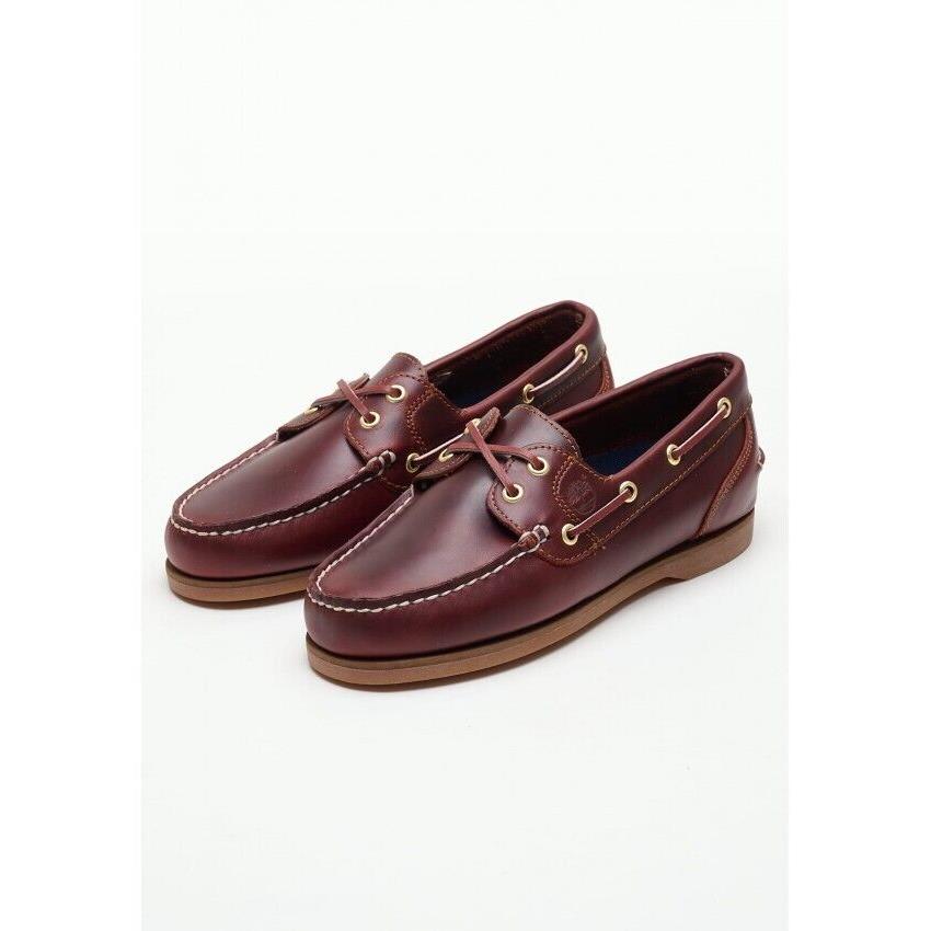 Timberland Women`s 2-EYE Classic Boat Leather Shoes Burgundy Full Grain 72333