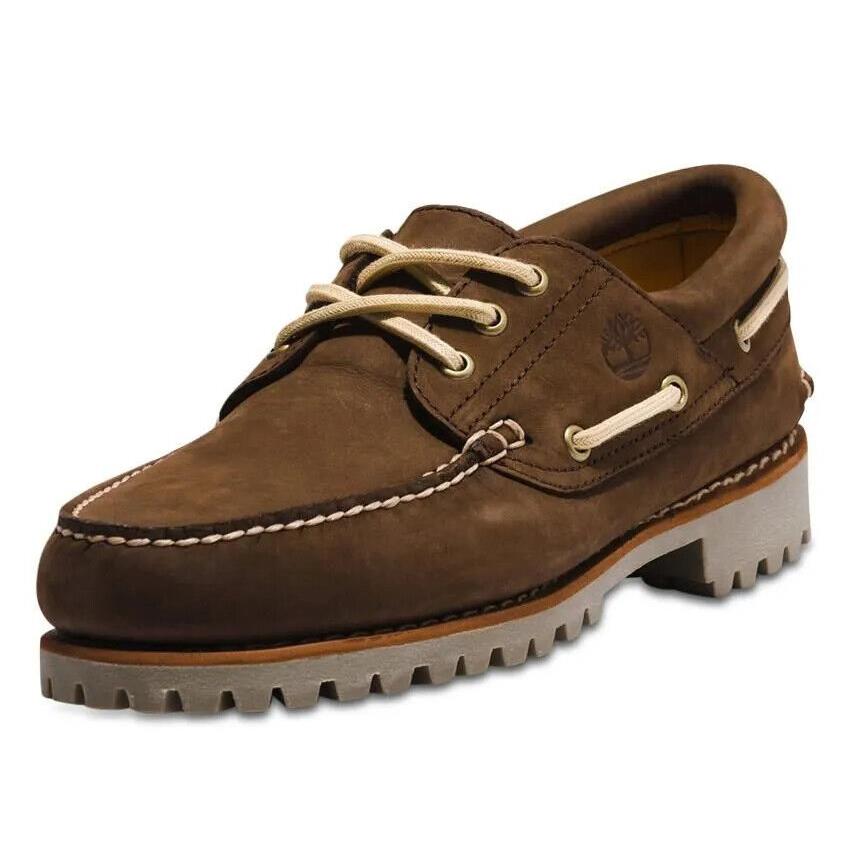 Timberland Men`s 3-EYE Handsewn Boat Shoes Dark Brown Nubuck A5WC9