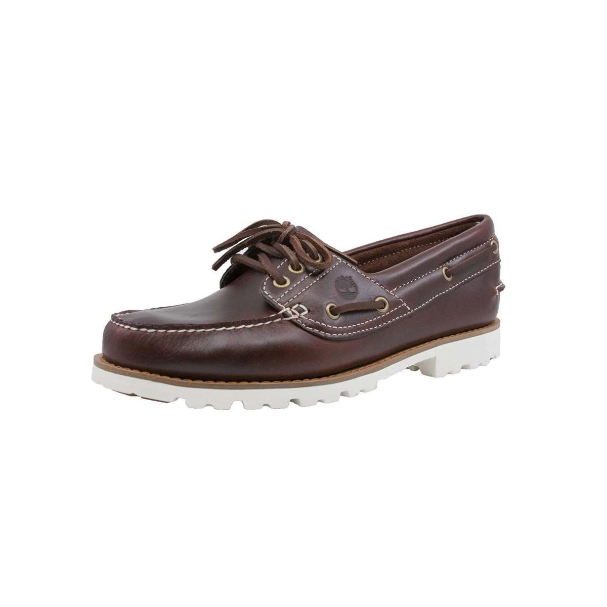 Women Timberland 3 Eye Boat Shoes Heritage Noreen Leather Slip On Oxfords Burgundy