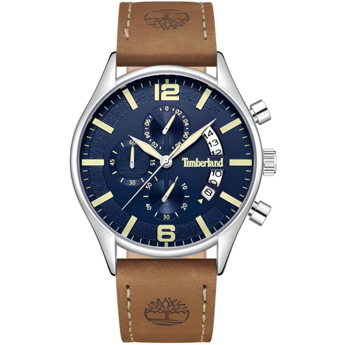 Timberland Men`s Watch Dress Sport Blue Dial Brown Strap Chrono TDWGC9001202