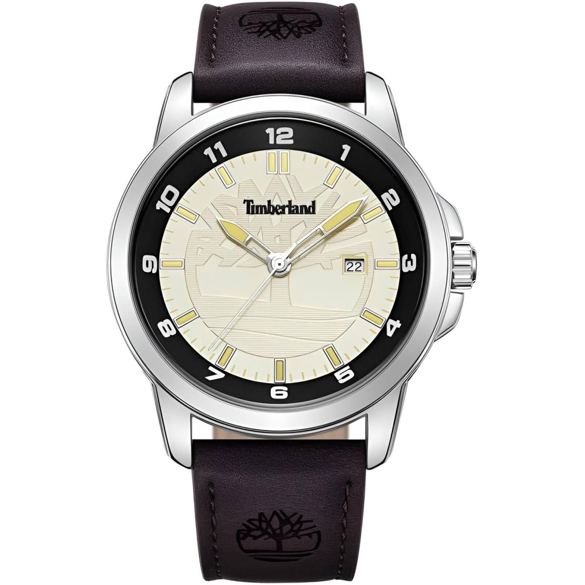 Timberland Men`s Watch Quartz Beige and Black Dial Leather Strap TDWGB9002101