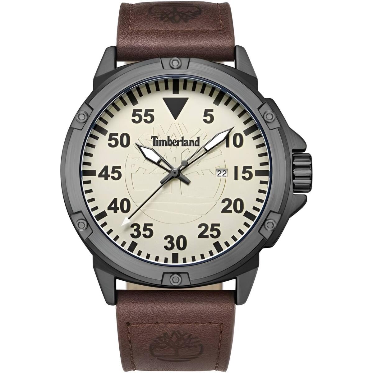 Timberland Men`s Watch Quartz Cream Dial Leather Strap TDWGB9002802