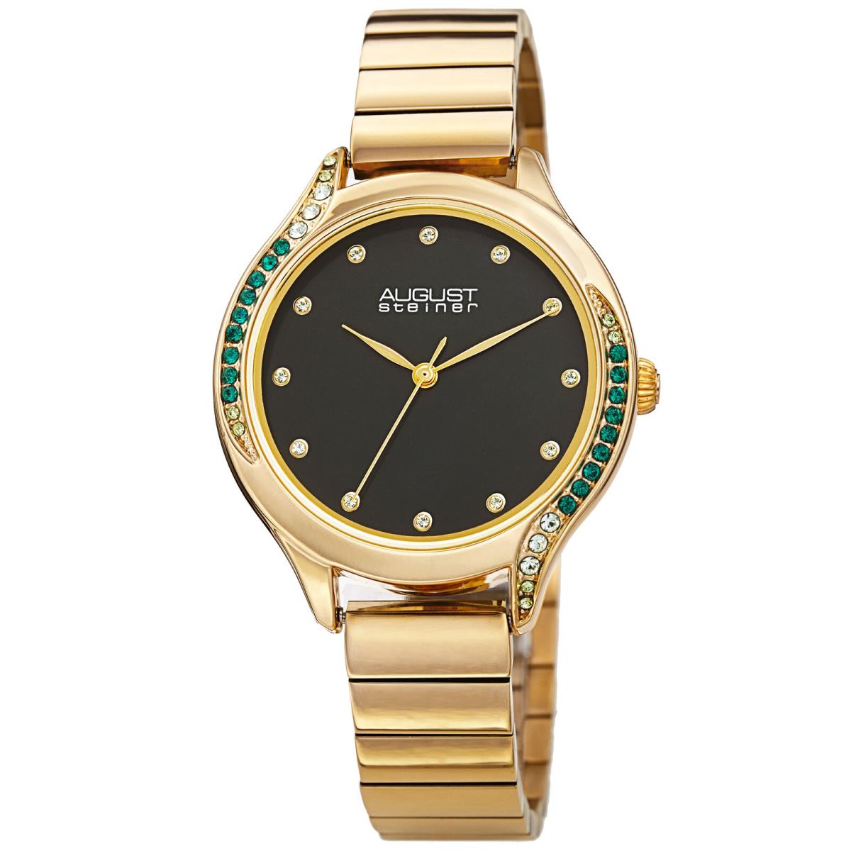 August Steiner Women`s AS8279 Quartz Color Crystals Link Bracelet Watch Green