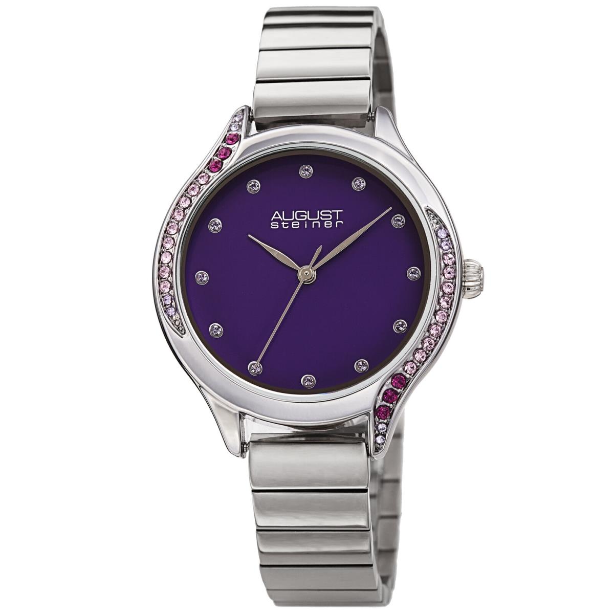 August Steiner Women`s AS8279 Quartz Color Crystals Link Bracelet Watch Purple