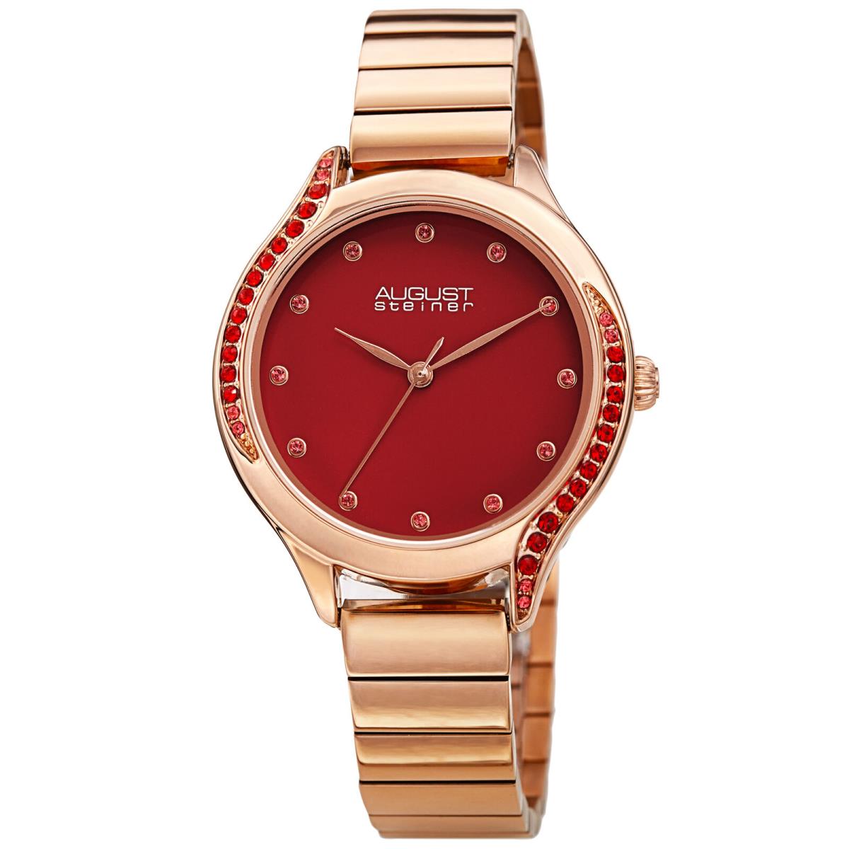 August Steiner Women`s AS8279 Quartz Color Crystals Link Bracelet Watch Red