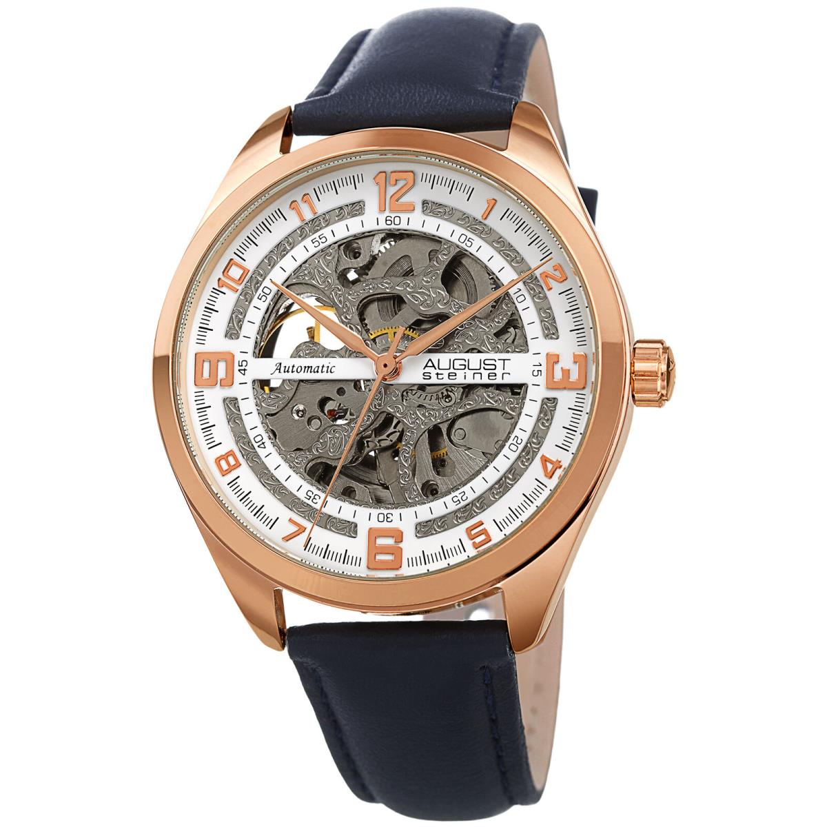 Men`s August Steiner AS8264 Skeleton Automatic Movement Leather Strap Watch