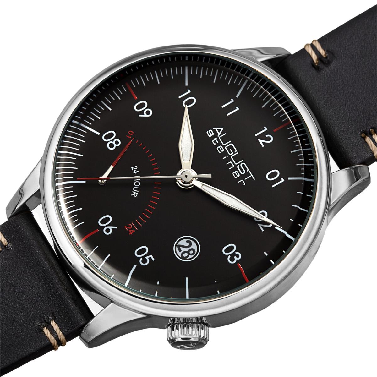 August Steiner Men`s AS8285 Quartz 24hr Retrograde Date Leather Strap Watch