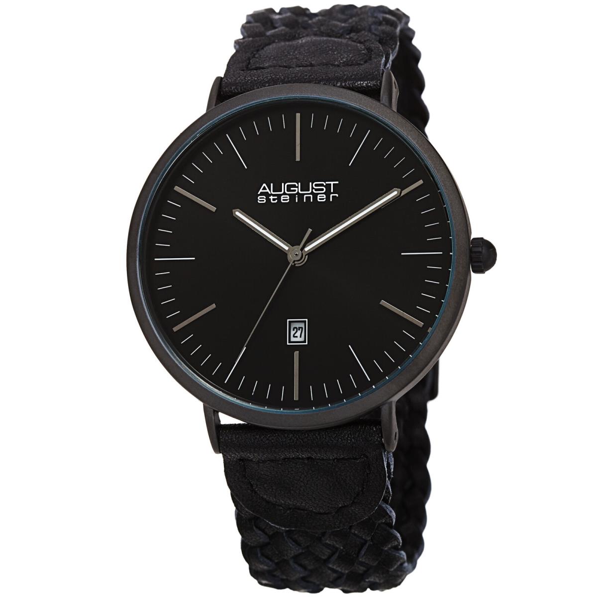 August Steiner Men`s AS8293 Quartz Slim Date Braided Leather Strap Watch