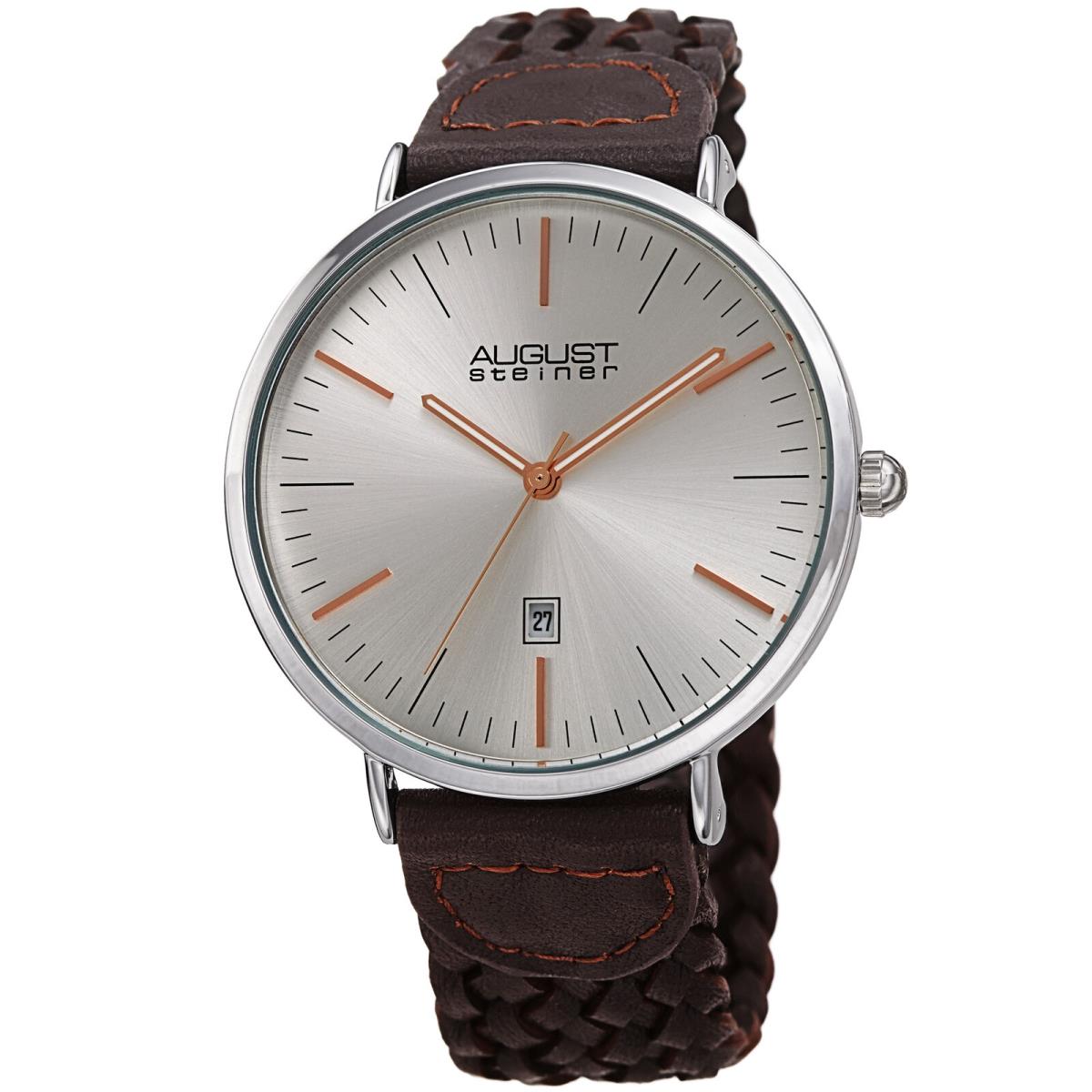 August Steiner Men`s AS8293 Quartz Slim Date Braided Leather Strap Watch Brown