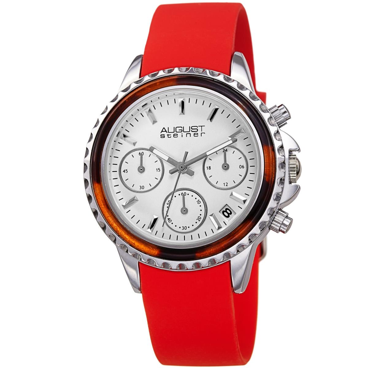 Women`s August Steiner AS8268 Quartz Chronograph Date Silicone Strap Watch