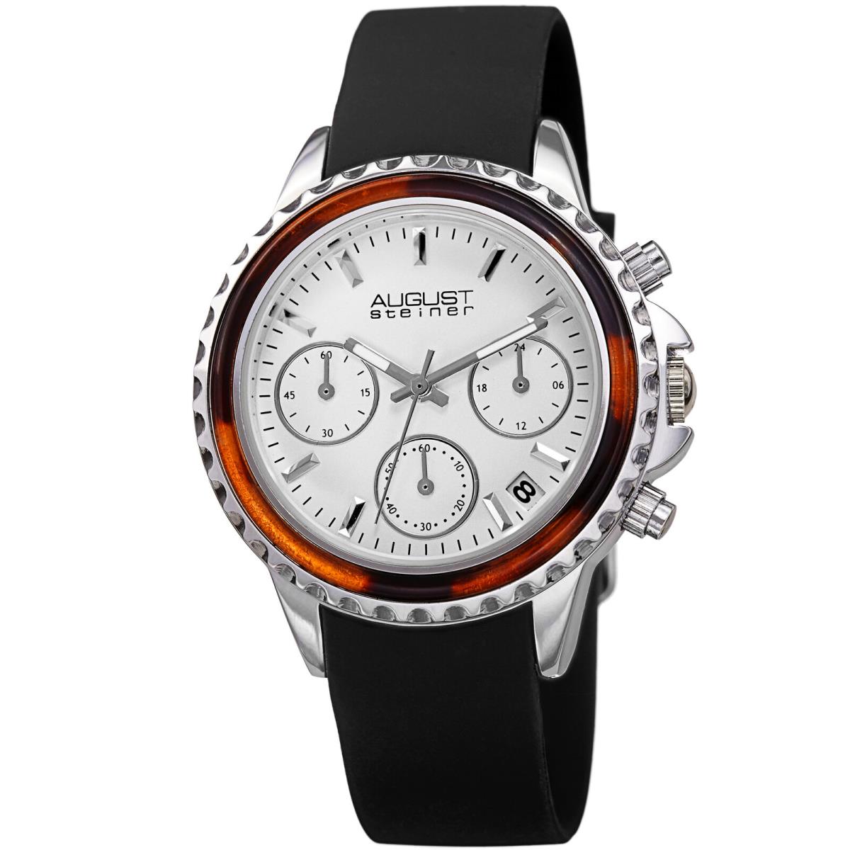 Women`s August Steiner AS8268 Quartz Chronograph Date Silicone Strap Watch Black