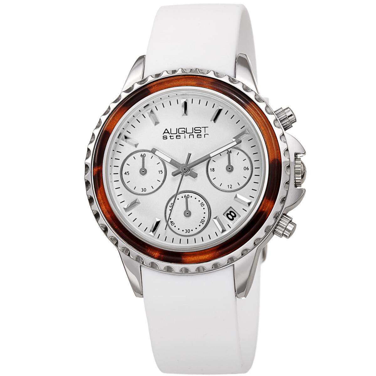 Women`s August Steiner AS8268 Quartz Chronograph Date Silicone Strap Watch White