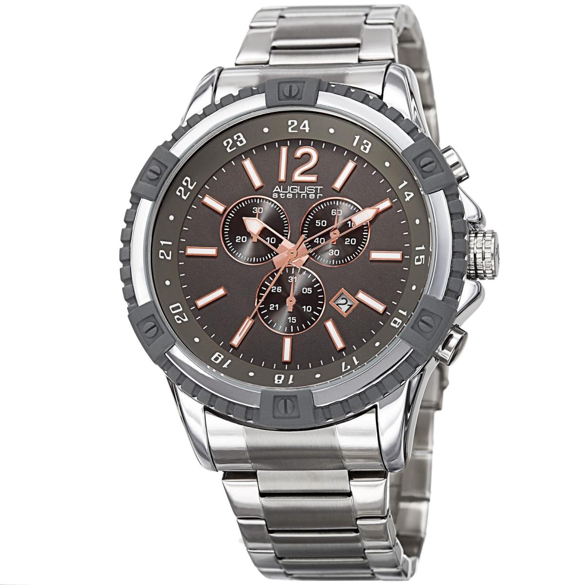 Men`s August Steiner AS8229 Swiss Quartz Chronograph Stainless Steel Watch Grey