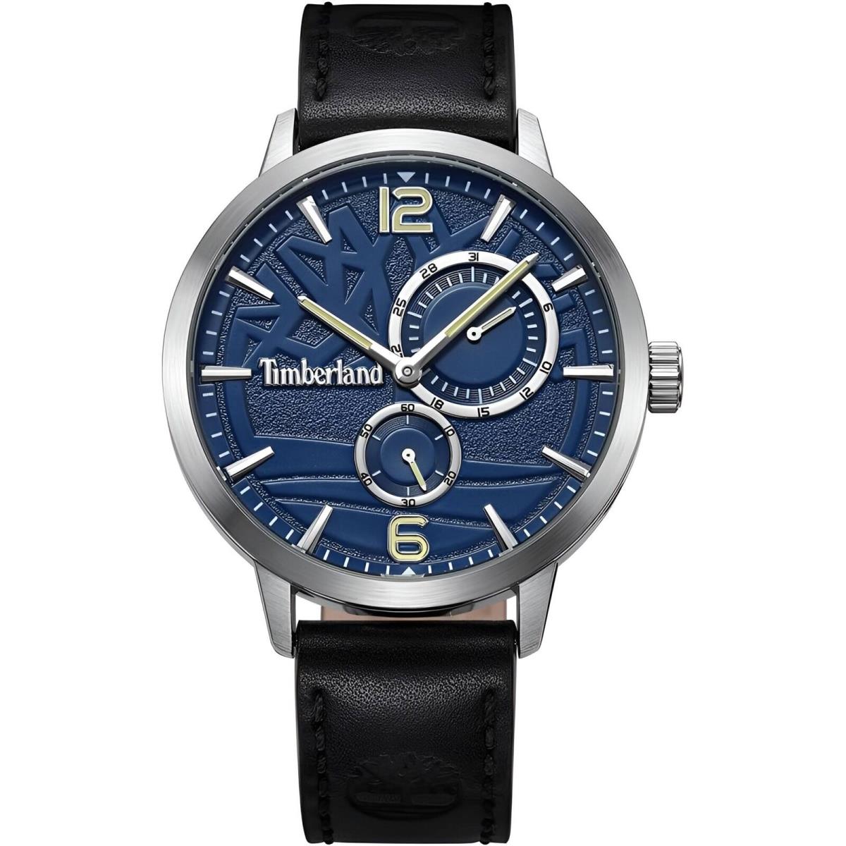 Timberland Men`s Watch Quartz Blue Dial Black Leather Strap TDWGF2182101