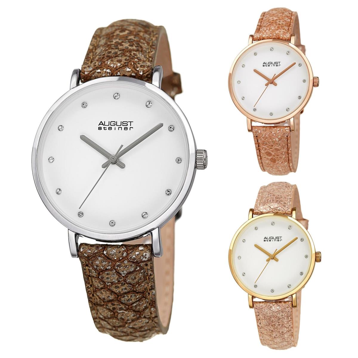 Women`s August Steiner AS8258 Swarovski Markers Snakeskin Style Strap Watch Rose