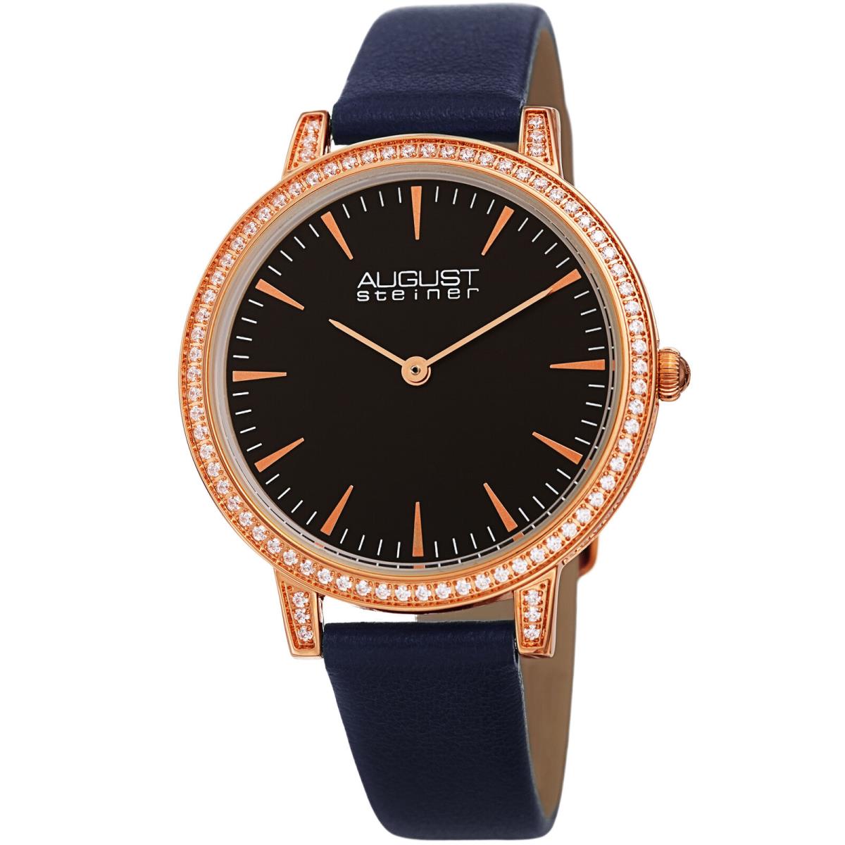 Women`s August Steiner AS8274 Quartz CZ Crystal Leather Strap Watch