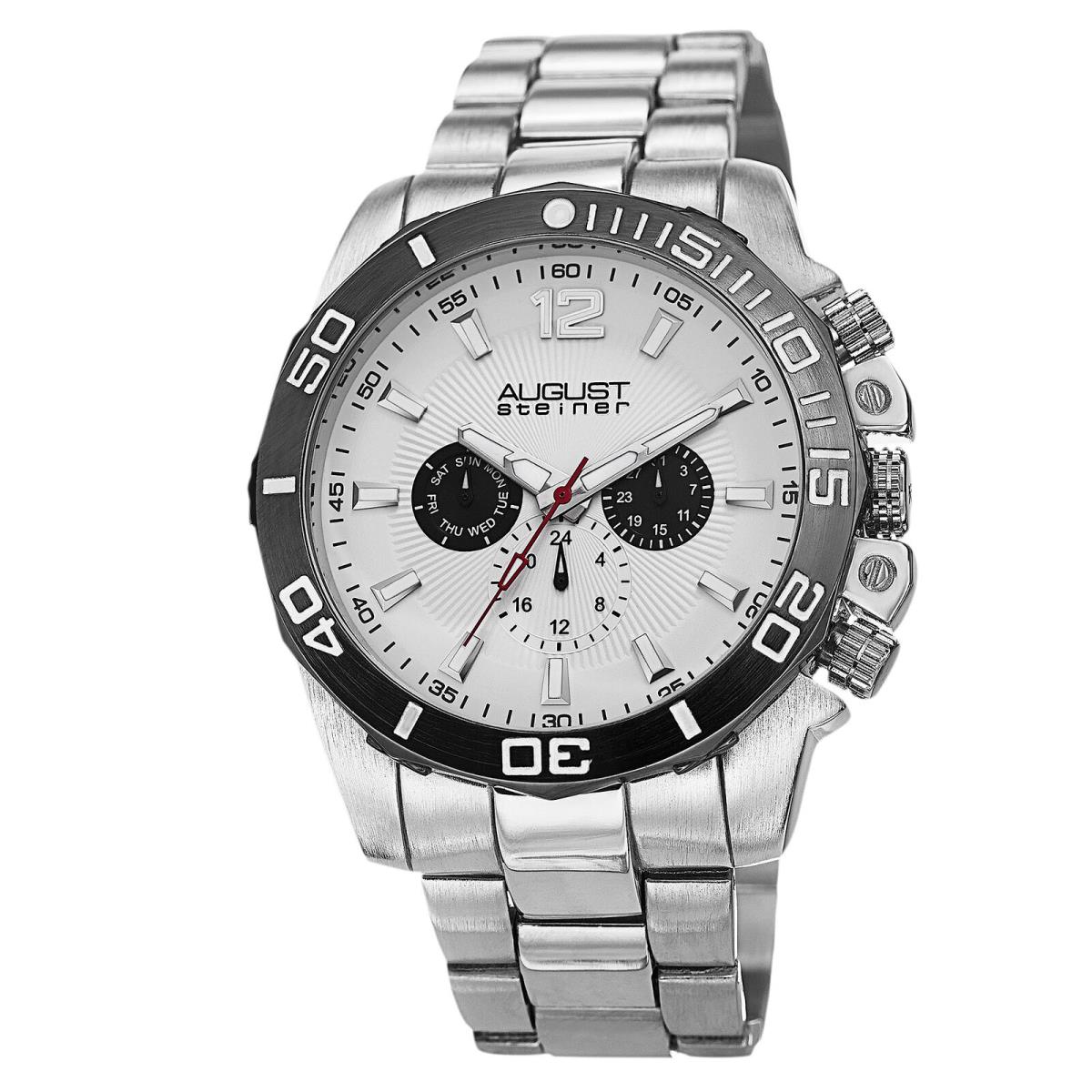 August Steiner AS8113 Men s Swiss Multifunction Day Date Bracelet Watch Brilliant Stainless