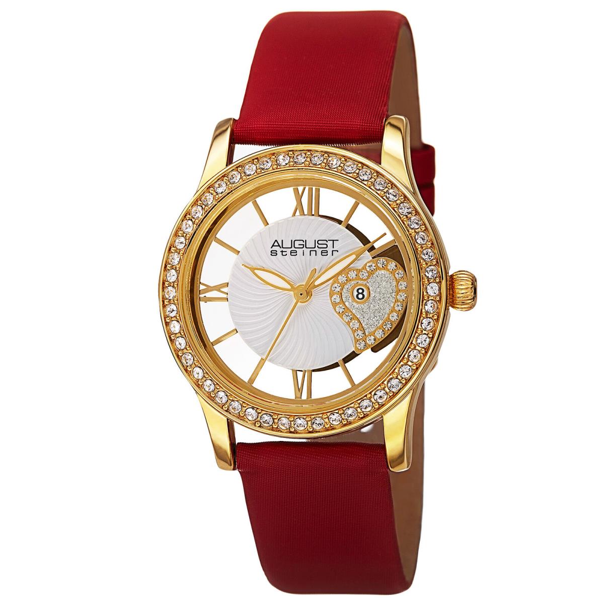 Women`s August Steiner AS8176 Swarovski Crystal Bezel Date Satin Leather Watch