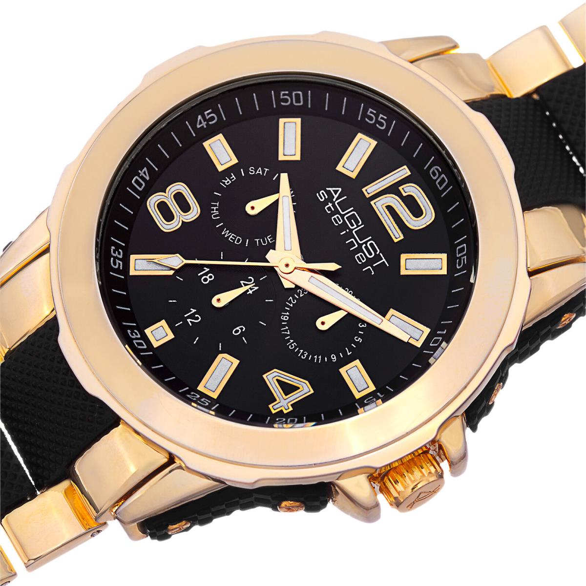 Spring Release Men`s August Steiner AS8114 Quartz Multifunction Bracelet Watch Two Tone Gold